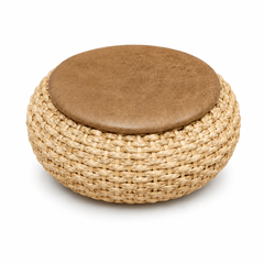 Small Round Brown Woven Stool HBT 17-7 – Natural Decorative Accent Stool