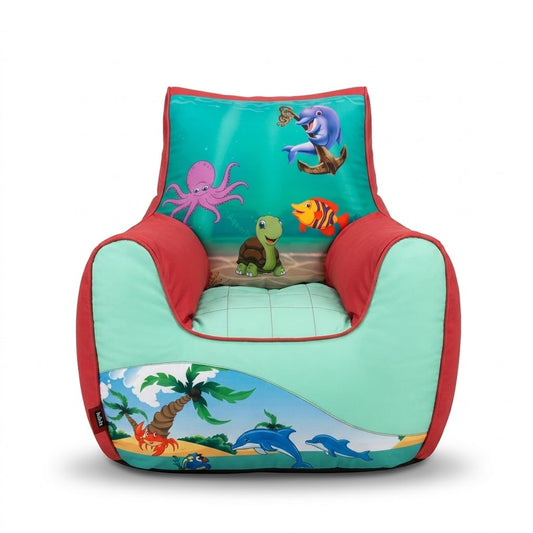 Kids Bean Sofa – Red Ocean-Themed Children’s Chair
