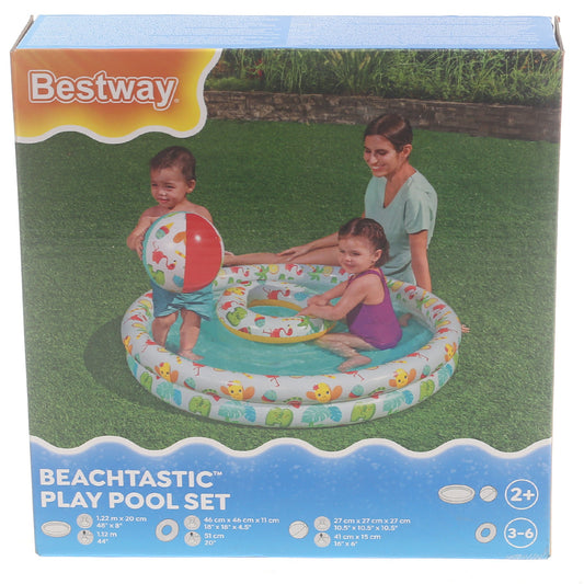 Inflatable Pool with Ring Toss Game - 48" Family Splash Pool w/Floating Balls - Summer Water Fun Set