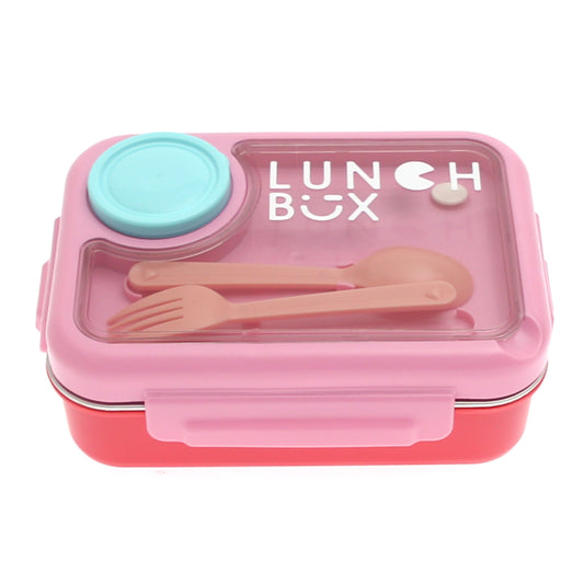 Kids Stainless Steel Lunch Box with Compartments – Pink | Leak-Proof | Spoon & Fork Included