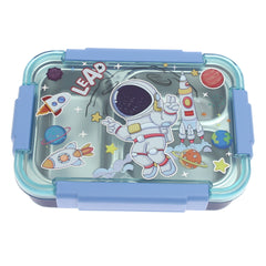 Kids Astronaut Lunch Box – 3 Compartment | Stainless Steel | Leak-Proof | Space Theme | Blue