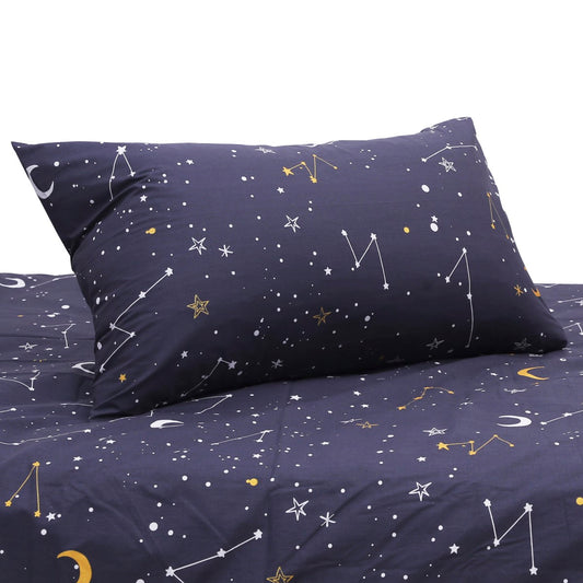 Black Constellations Single Quilt Cover 60x90" – 100% Cotton Bedding Set