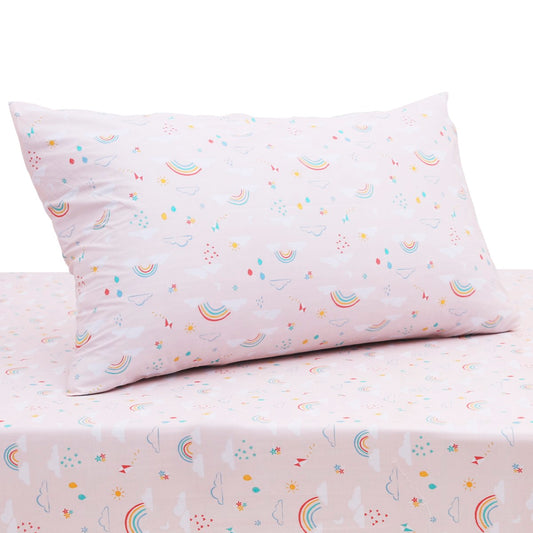 Cloudy Rainbow Single Bed Sheet 68x96" – Cotton Percale with Rotary Printing