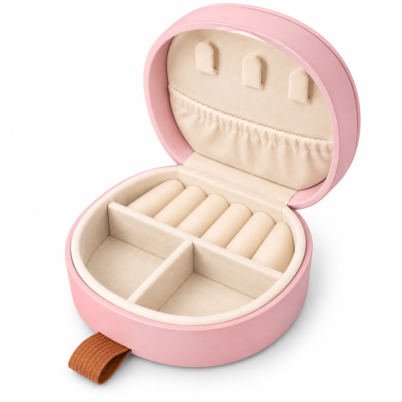 Mini Artificial Leather Jewelry Organizer Pink