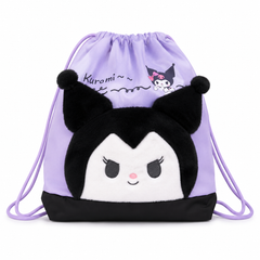 Kuromi Kids Drawstring Bag with Plush Character – Purple & Black