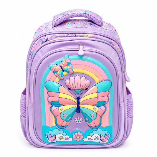 Kids Butterfly Rainbow School Backpack – Purple Girls Bag 16 Inch