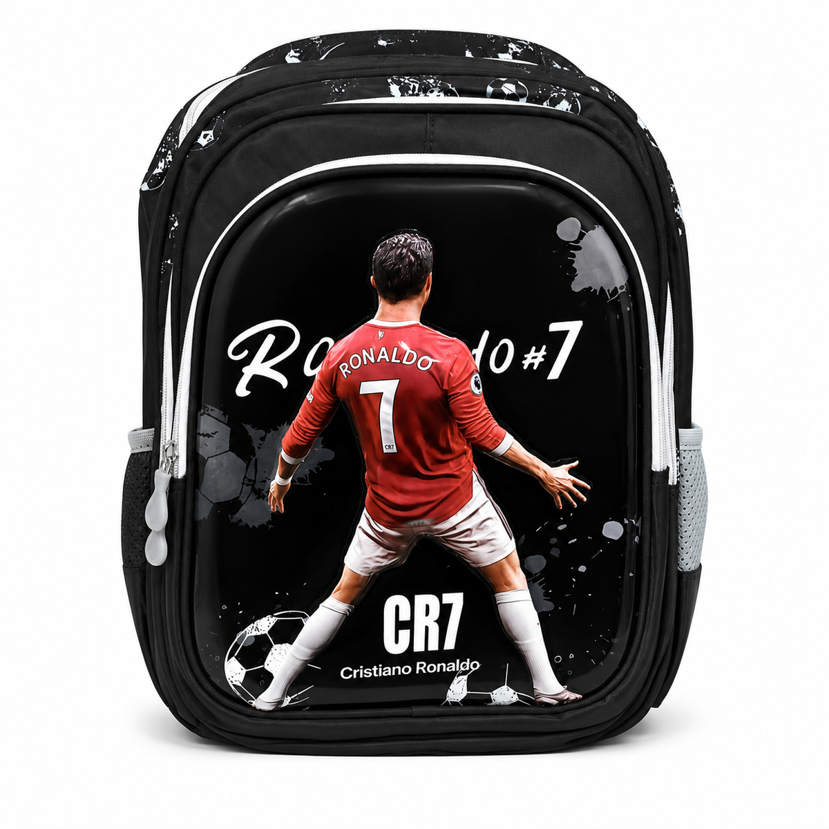 Kids CR7 Football School Backpack – Black & Red