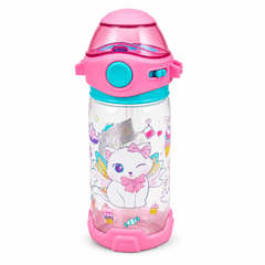 Kids Cute Cat Design Water Bottle – Pink & Turquoise