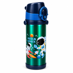 Kids Space Astronaut Printed Water Bottle – Green & Blue