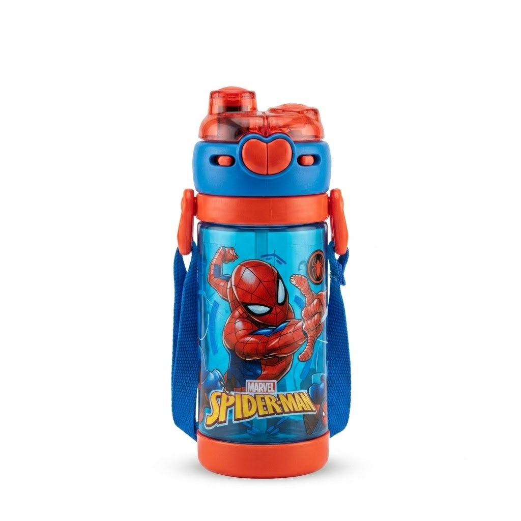 Spider-Man Character Printed Kids Water Bottle with Carry Strap – Blue & Red