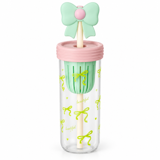 Cute Bow Design Water Bottle with Straw – Stylish Kids & Girls Drinking Bottle