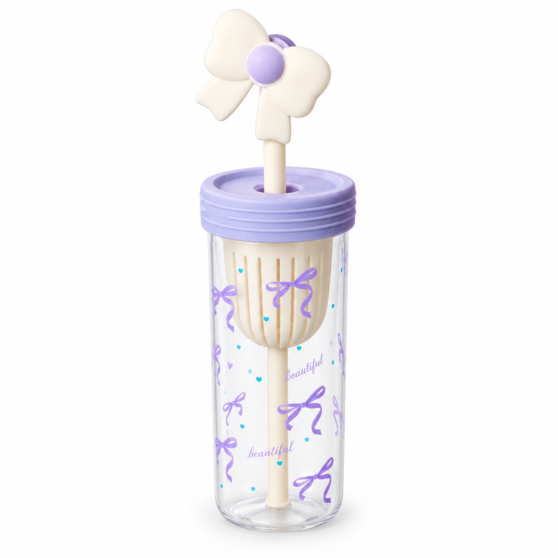 Cute Bow Design Water Bottle with Straw – Stylish Kids & Girls Drinking Bottle