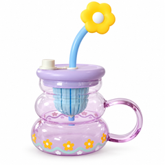 Cute Flower Plastic Sipper with Straw & Handle – Colourful Kids Drinking Cup