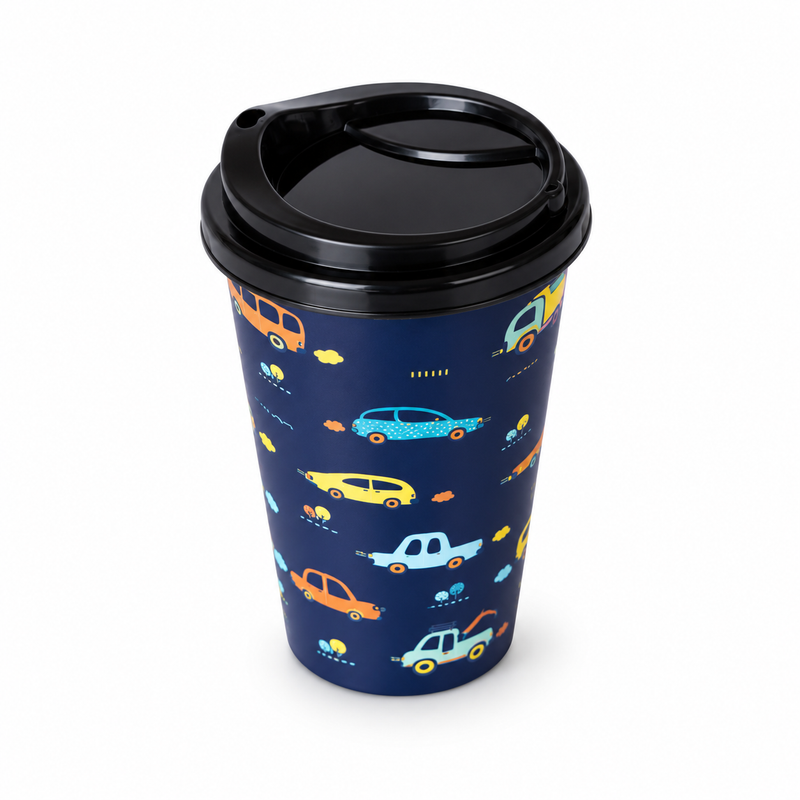 Assorted Printed Plastic Glass with Lid & Straw – Car Design / Take a Break