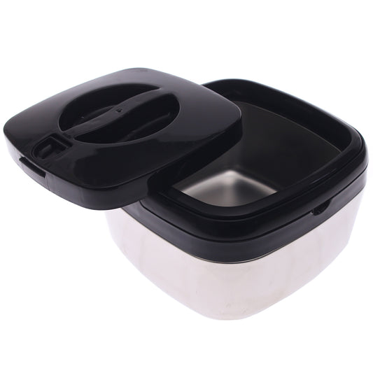Compact Square Stainless Steel Hot Pot – Small Size Insulated Food Warmer with Black Lid | Modern Casserole Dish for Home & Kitchen