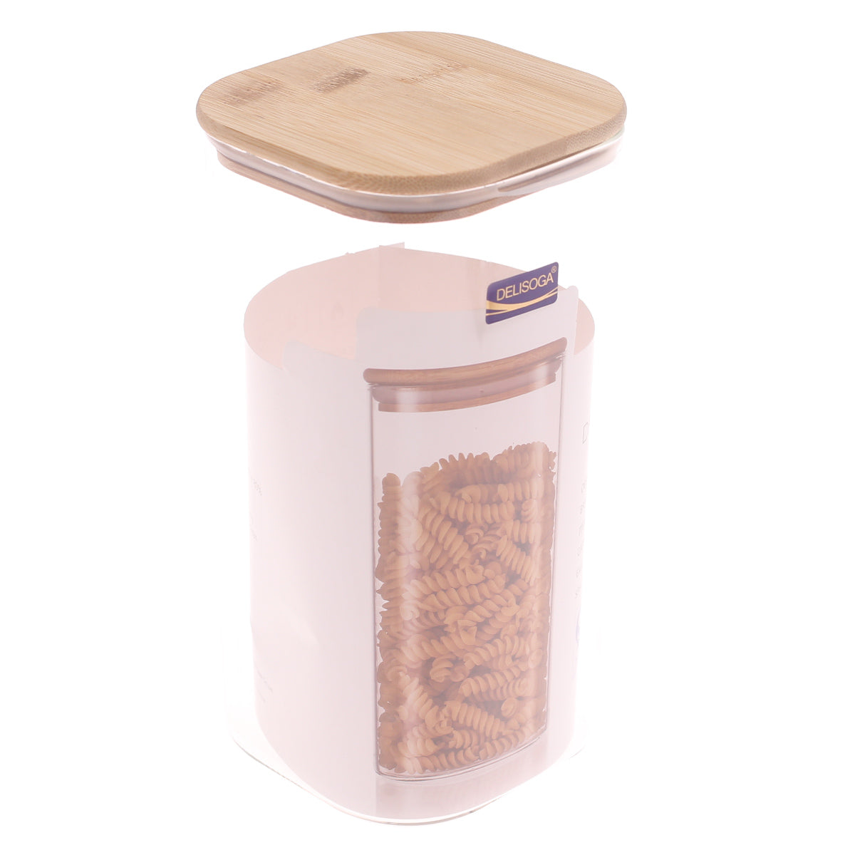 Delisoga Square Glass Storage Jar 1580ml – Bamboo Lid GPG16 Habitt