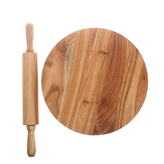 Wooden Rolling Pin with Board Set - 2 Piece Baking Kit - Non-Slip Dough Roller & Pastry Mat - Habitt