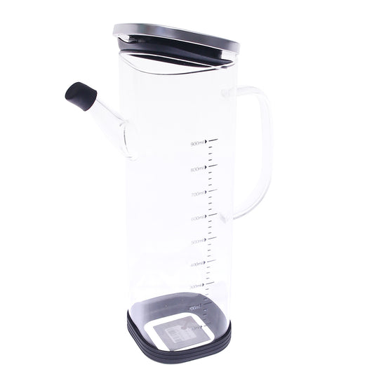 Glass Oil Jug Large – OF-12 | 900ml with Measurement Marks & Spill-Proof Spout