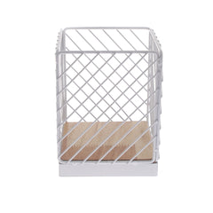 Spoon Holder – A04-017B | White Metal Cage with Wooden Base
