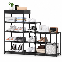 Multi-Tier Step Storage Rack | Black Modular Organizer Shelf