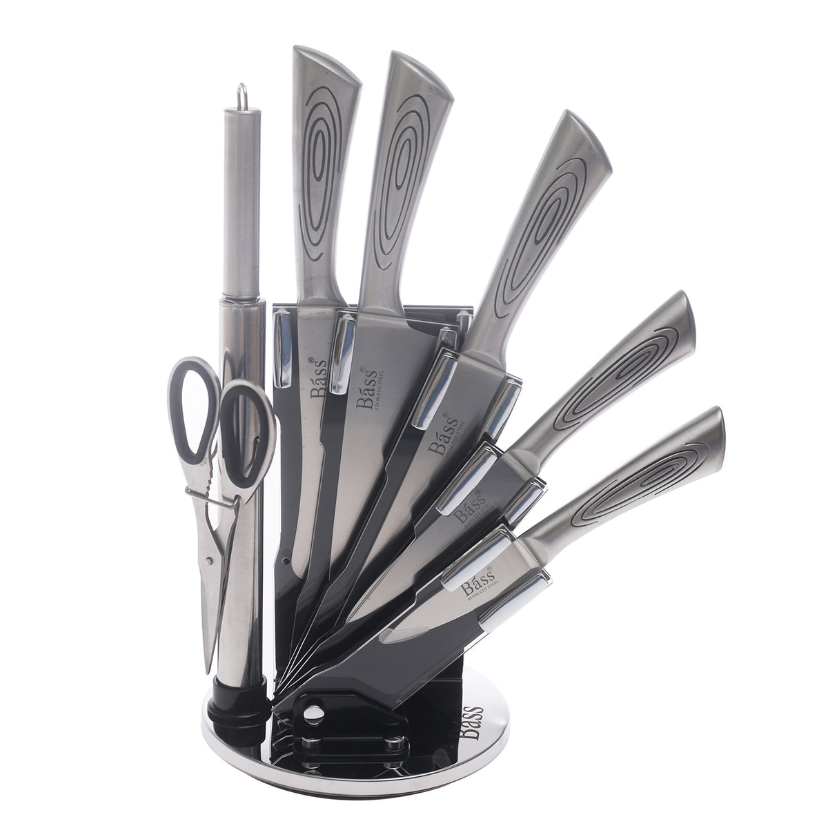 Bass Stainless Steel Knife Set with Stand – 8 Pcs Kitchen Essentials