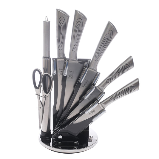 Bass Stainless Steel Knife Set with Stand – 8 Pcs Kitchen Essentials