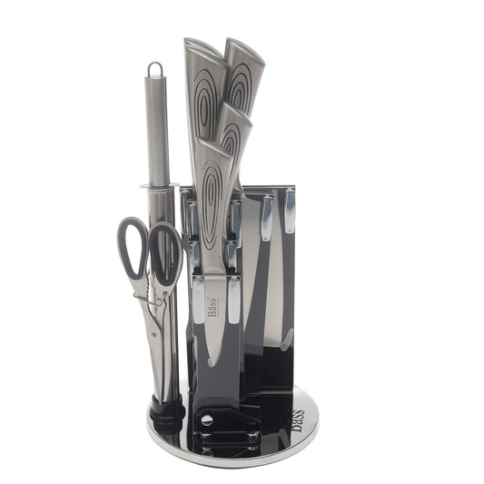 Bass Stainless Steel Knife Set with Stand – 8 Pcs Kitchen Essentials