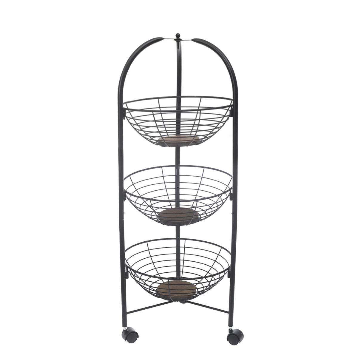 PinPin 3-Tier Vegetable Trolley – Black Metal Storage Rack with Wheels