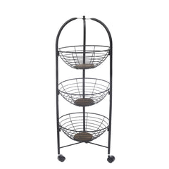 PinPin 3-Tier Vegetable Trolley – Black Metal Storage Rack with Wheels