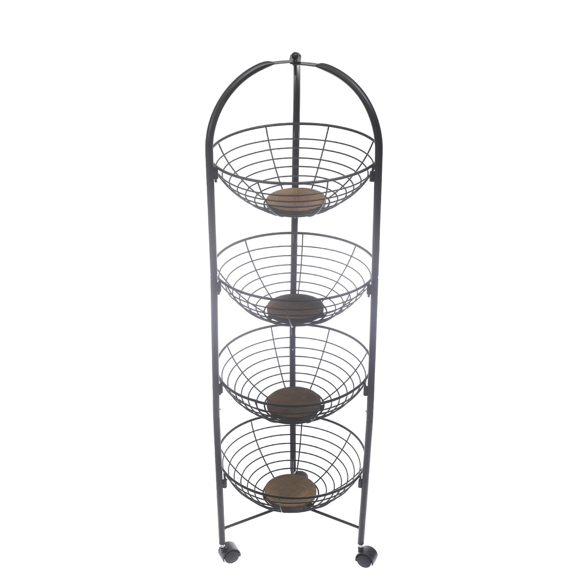 PinPin 4-Tier Vegetable Trolley – Black Metal Storage Rack with Wheels