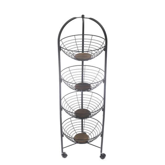 PinPin 4-Tier Vegetable Trolley – Black Metal Storage Rack with Wheels
