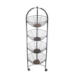 PinPin 4-Tier Vegetable Trolley – Black Metal Storage Rack with Wheels
