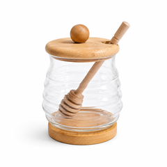 Glass Honey Jar with Wooden Lid & Dipper