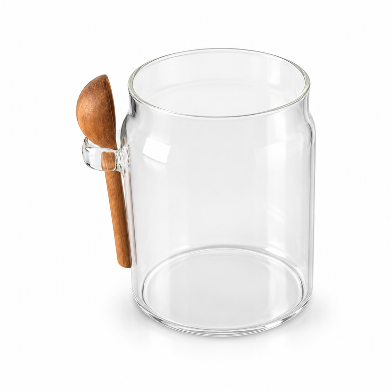 Large Glass Honey Jar with Wooden Spoon – Transparent
