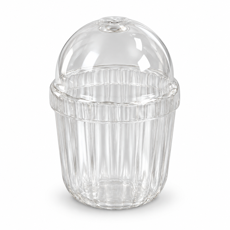 Clear Glass Sipper with Dome Lid | Ribbed Drinkware Cup