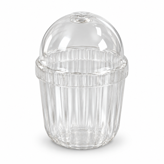 Clear Glass Sipper with Dome Lid | Ribbed Drinkware Cup
