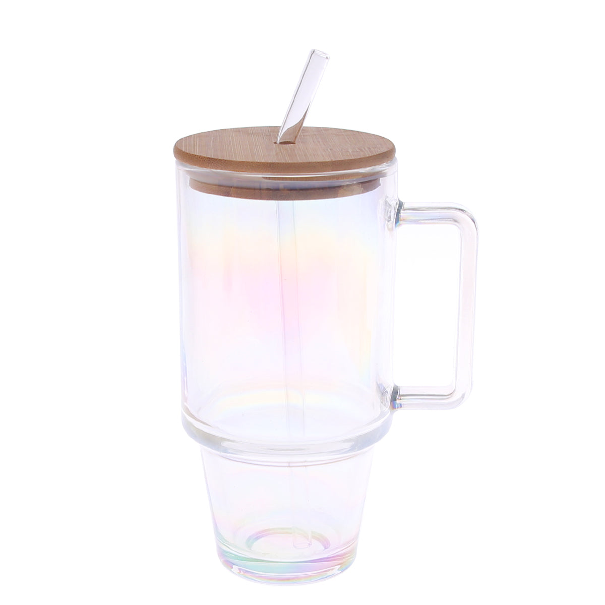 Glass Coffee Mug with Bamboo Lid & Straw – Iridescent Design (2-4/2-5/2-6)