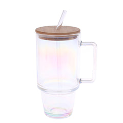 Glass Coffee Mug with Bamboo Lid & Straw – Iridescent Design (2-4/2-5/2-6)