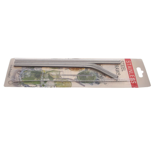 4-Piece Reusable Stainless Steel Straw Set with Cleaning Brush