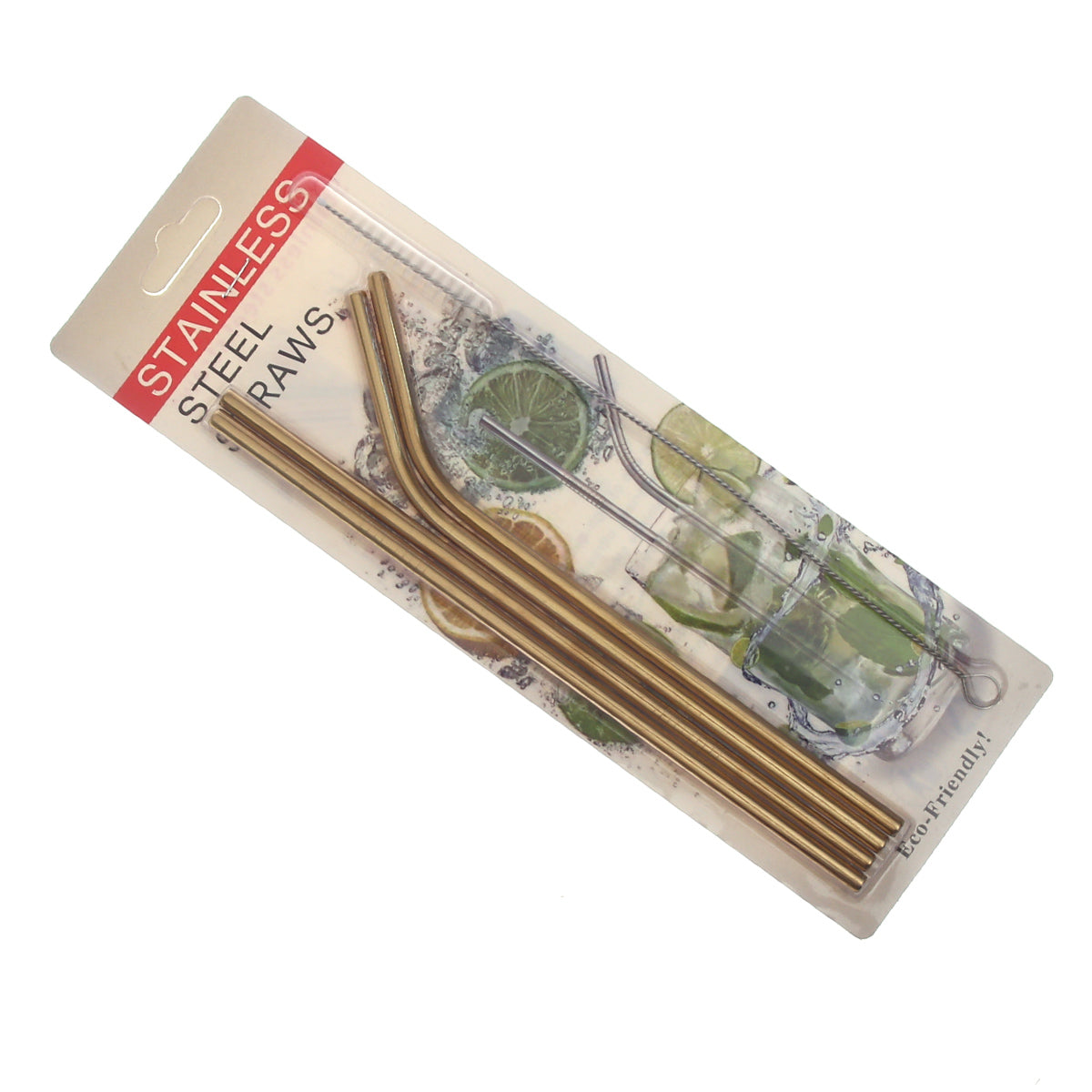 Gold Stainless Steel Reusable Straws Set (4 Pcs) – Eco-Friendly Drinking Straws with Cleaning Brush