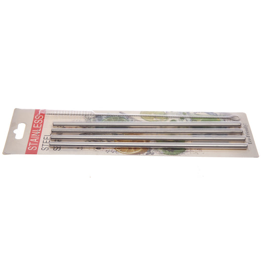 Stainless Steel Reusable Straws Set (4 Pcs) with Cleaning Brush – Eco-Friendly