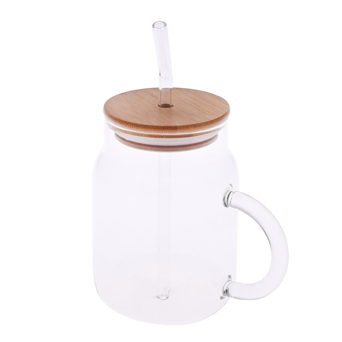 Glass Sipper with Wooden Lid & Straw – 600ml (3-7)