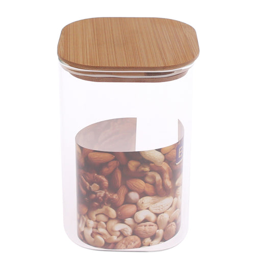 Square Glass Storage Jar with Wooden Lid – 1200 ml (GPG16-1200, Medium)