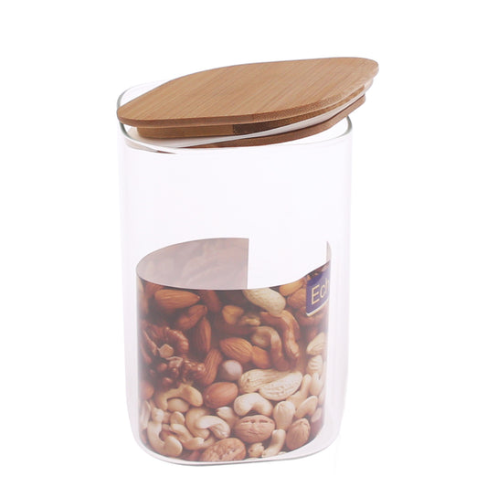 Square Glass Storage Jar with Wooden Lid – 1200 ml (GPG16-1200, Medium)