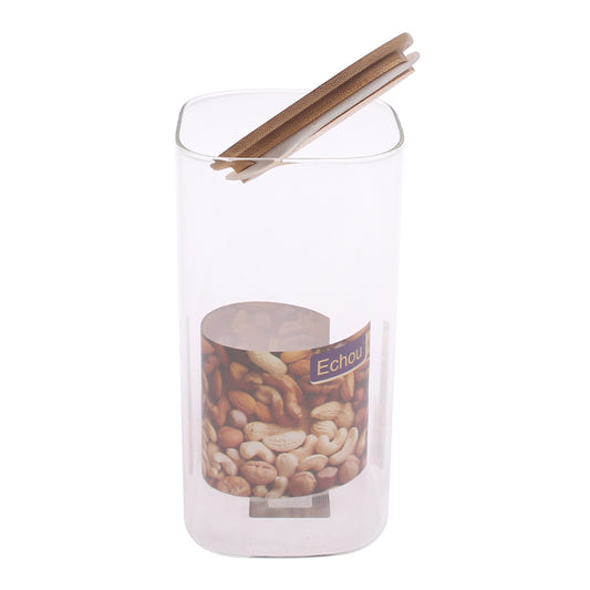 Large Square Glass Storage Jar with Wooden Lid – 1580 ml (GPG16-1580)