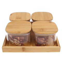 5-Piece Glass Jar Set with Bamboo Lids &amp; Tray – GPG16-500/L5