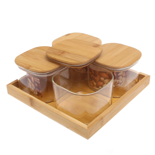 5-Piece Glass Jar Set with Bamboo Lids &amp; Tray – GPG16-500/L5