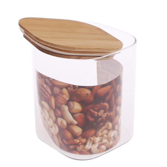 950 ml Square Glass Jar with Bamboo Lid