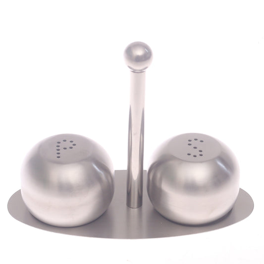 Stainless Steel Salt & Pepper Set (3-Piece) – Modern Tabletop Seasoning Dispenser with Stand
