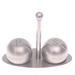 Stainless Steel Salt & Pepper Set (3-Piece) – Modern Tabletop Seasoning Dispenser with Stand